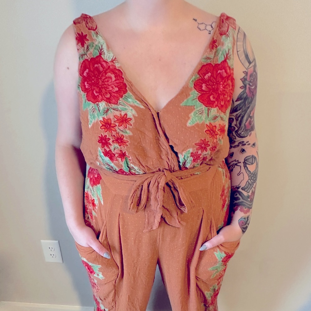 Free People Rust Floral Print Belted Set